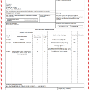 Shippers Declaration Form