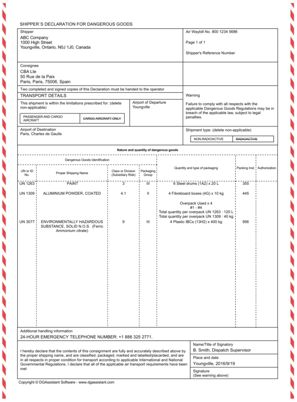 Shippers Declaration Form