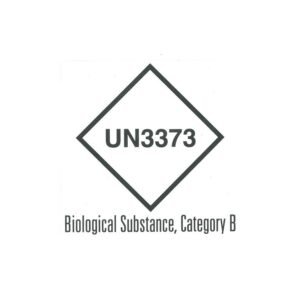 Class 6.2: UN3373, Biological Substance Category B  A 50 by 50 mm label with hazards